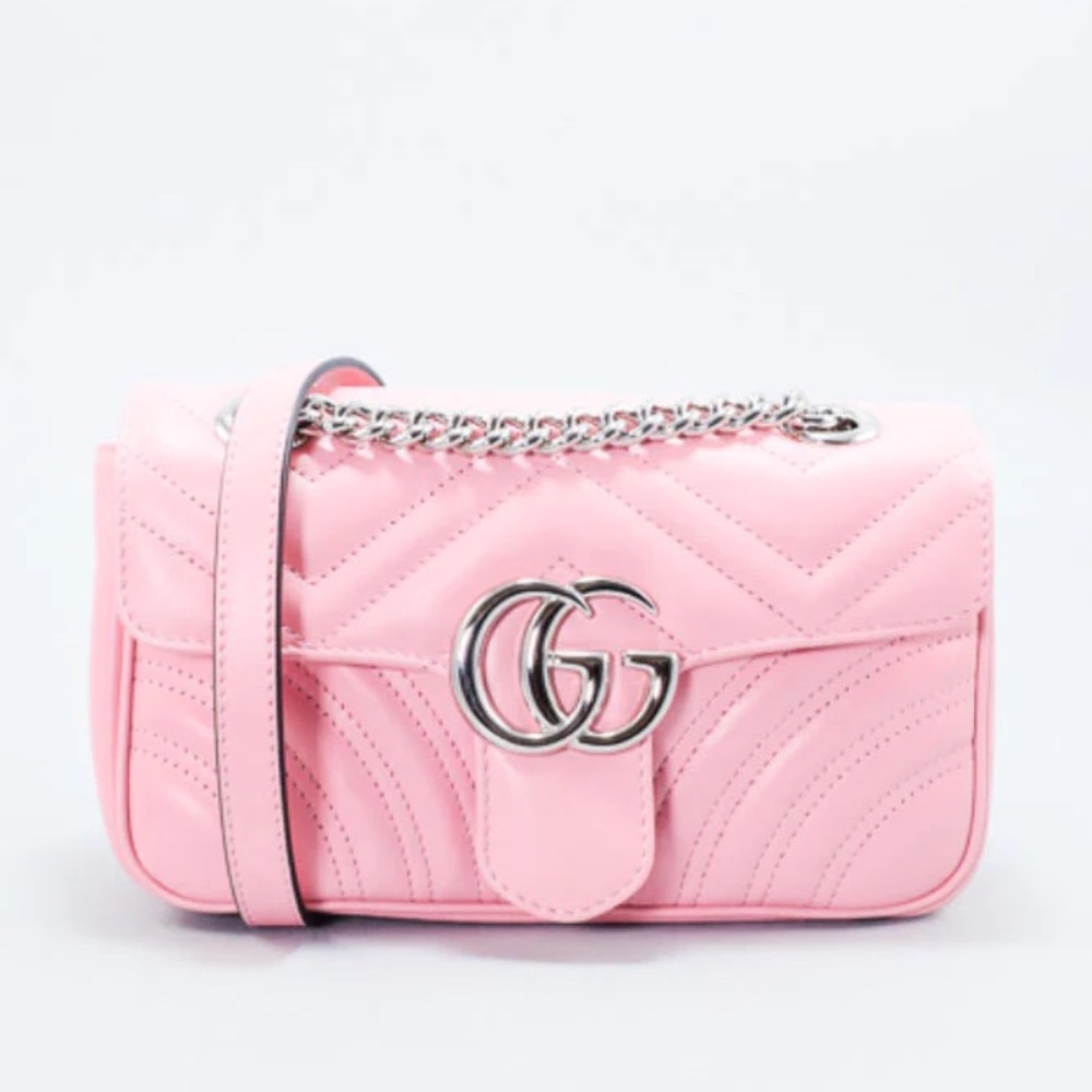 Gucci Pink Leather Silver Chain Small Marmont